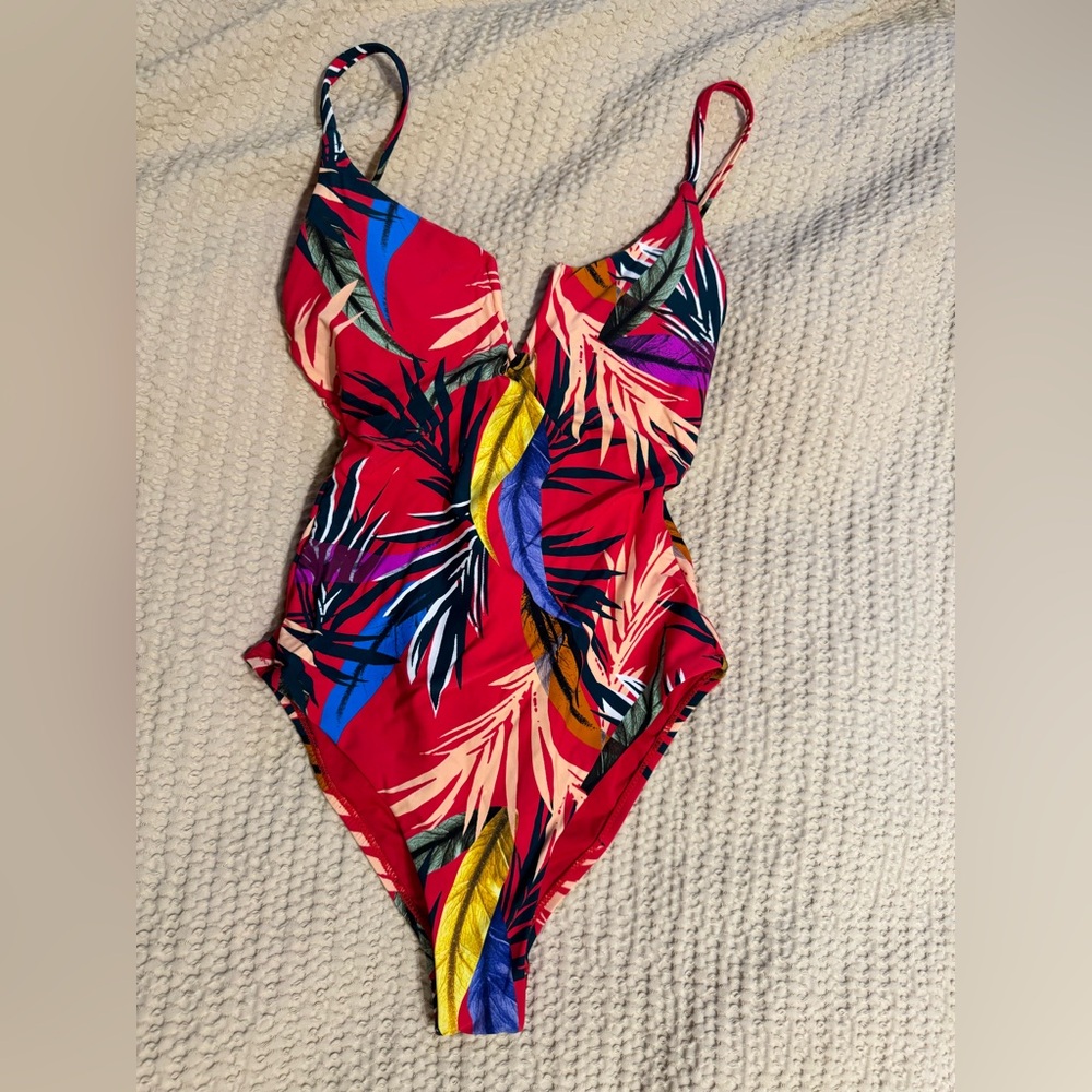Red Carter Tropical Print One Piece Swimsuit - Red, Yellow, Blue